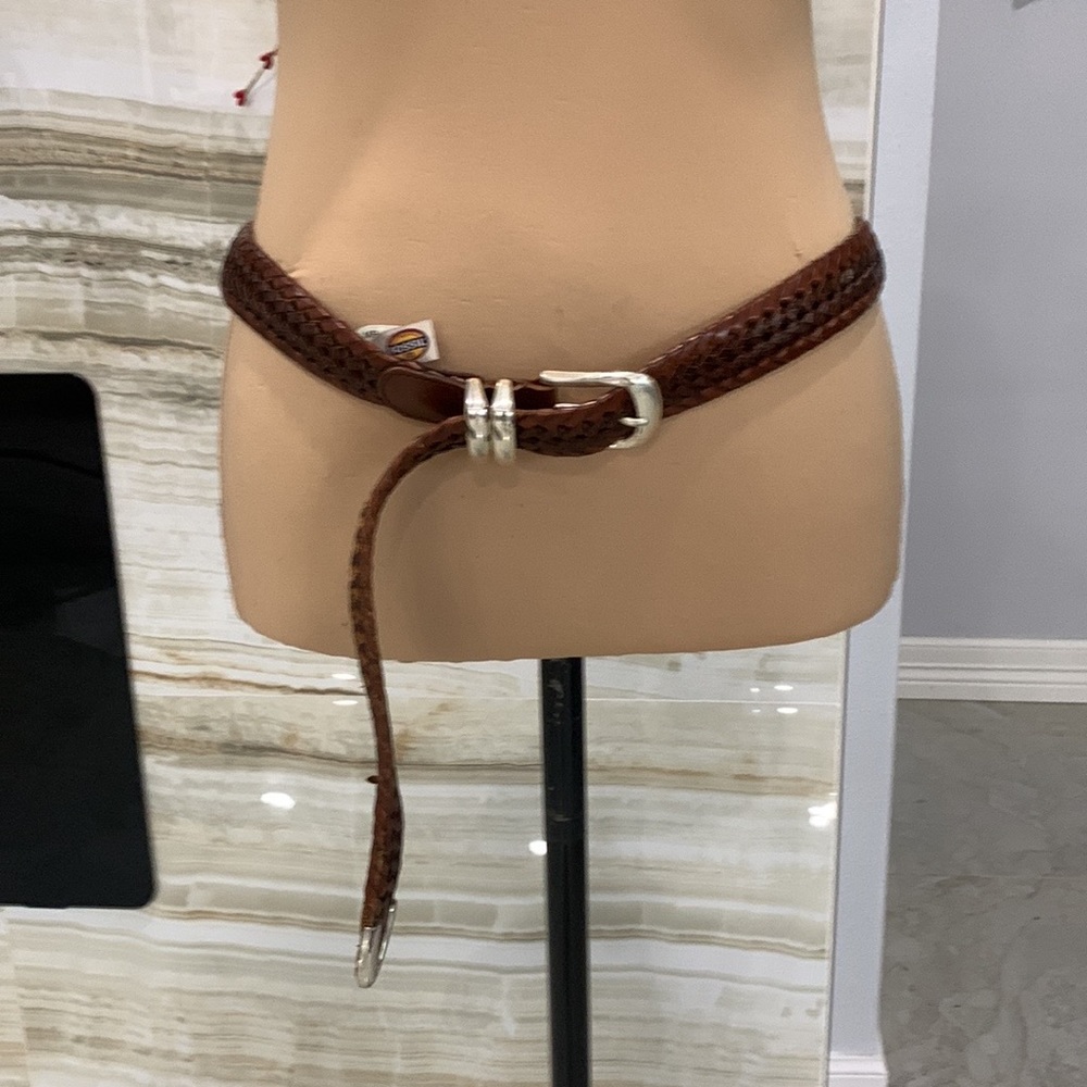 Fossil‎ Brown Braided Leather Belt with Silver Hardware. OS